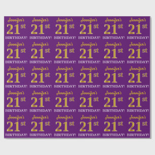 Purple, Imitation Gold Look "21st BIRTHDAY" Wrapping Paper