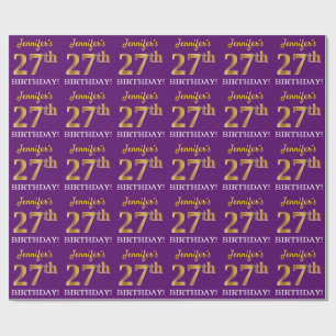 Purple, Imitation Gold Look "27th BIRTHDAY" Wrapping Paper