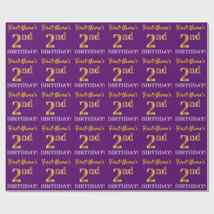 Purple, Imitation Gold Look "2nd BIRTHDAY" Wrapping Paper