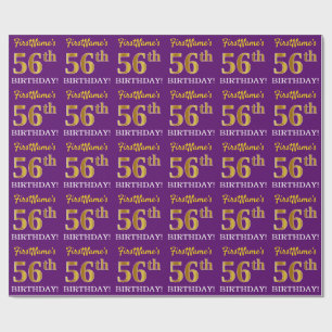 Purple, Imitation Gold Look "56th BIRTHDAY" Wrapping Paper