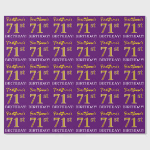 Purple, Imitation Gold Look "71st BIRTHDAY" Wrapping Paper