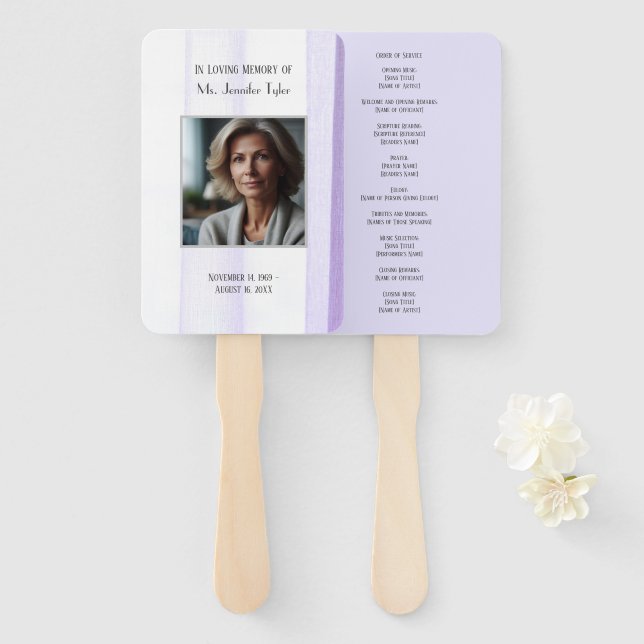 Purple In Loving Memory Elegant Funeral Memorial Hand Fan (Front and Back)
