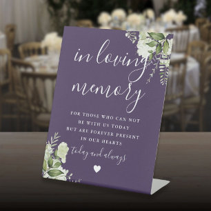 Purple In Loving Memory Greenery Wedding Pedestal Sign