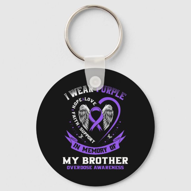 Purple In Memory of Brother Drug Overdose Awarenes Keychain (Front)