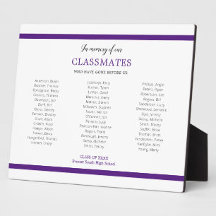 Purple In Memory Of Classmates Reunion Memorial Plaque