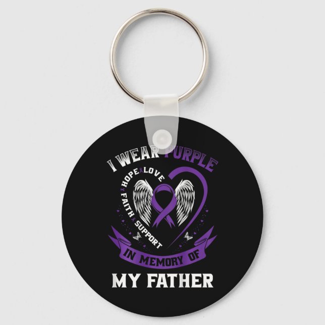 Purple In Memory Of Father Dad Pancreatic Cancer B Keychain (Front)