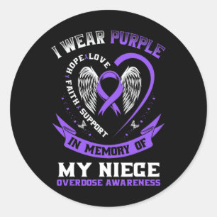 Purple In Memory Of My Niece Drug Overdose Awarene Classic Round Sticker