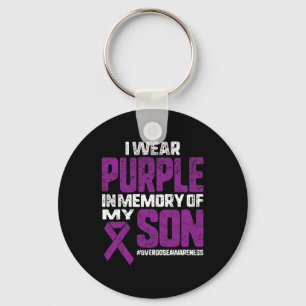 Purple In Memory Of My Son Overdose Awareness Ribb Keychain