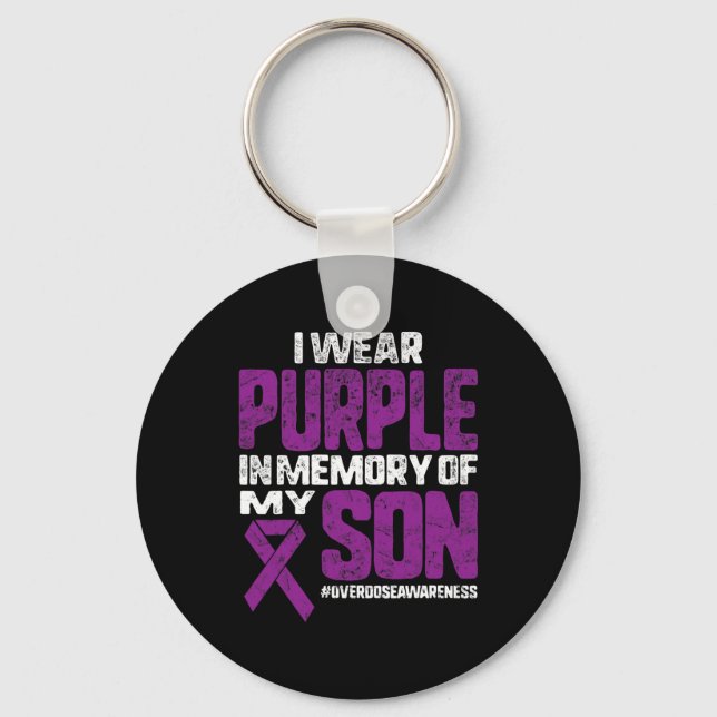 Purple In Memory Of My Son Overdose Awareness Ribb Keychain (Front)