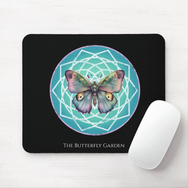 Purple Indigo Butterfly Mystical Mandala Turquoise Mouse Pad (With Mouse)