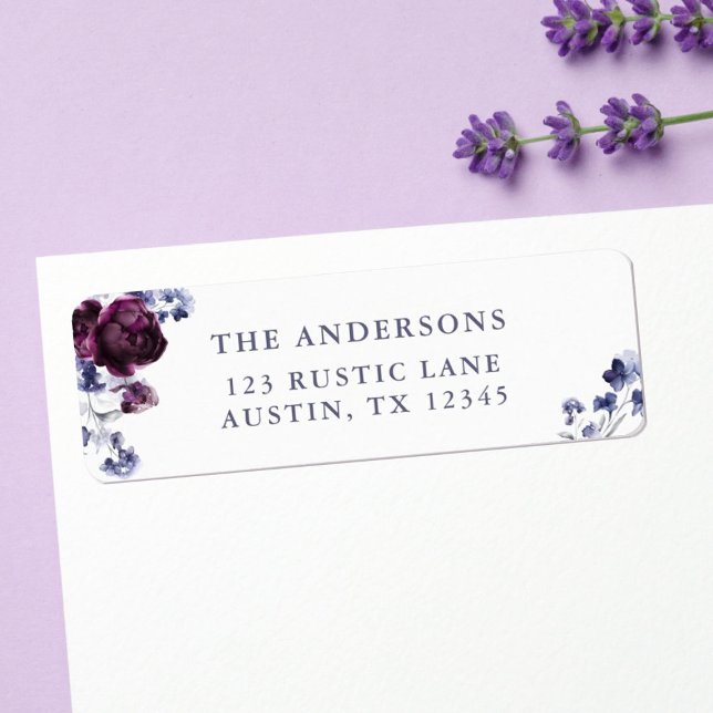 Purple & Indigo Floral Wedding Return Address (Créateur téléchargé)