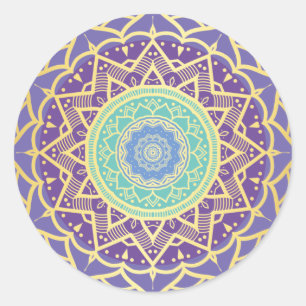 Purple Indigo Gold Turquoise Mandala Bohemian Classic Round Sticker