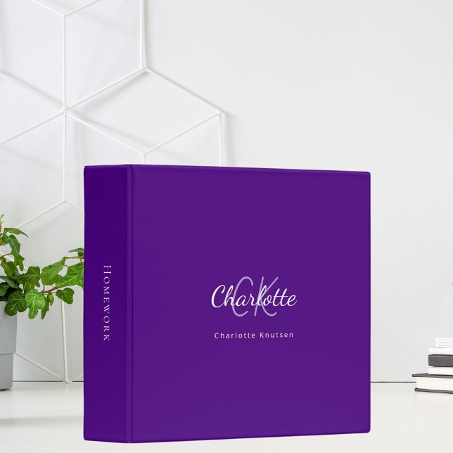 Purple indigo monogram initials name binder (Creator Uploaded)