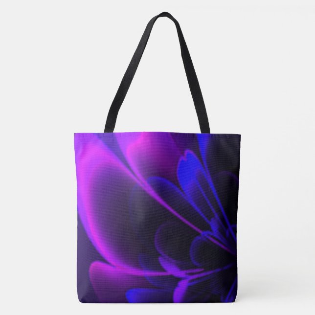 Purple Indigo Stylized Flower Half Corolla Tote Bag (Front)