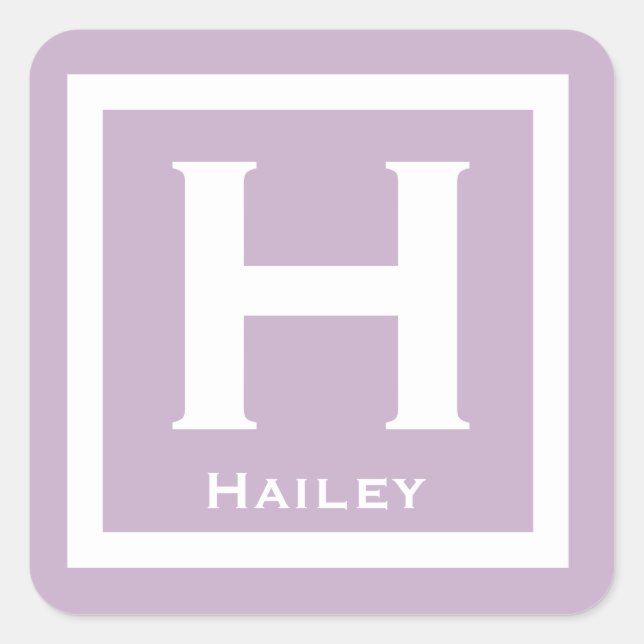 Purple Initial Name Kids Girl Party Back to School Square Sticker (Front)