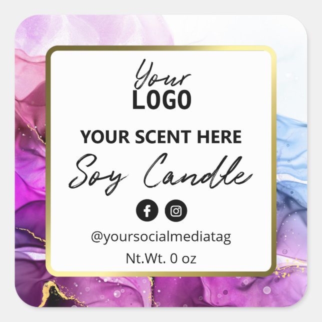 Purple Ink Gold Frame Soy Candle Labels (Front)