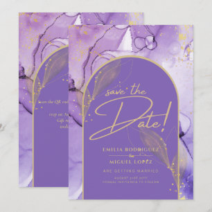 Purple Ink Lavender and Gold Purple Save The Date Invitation