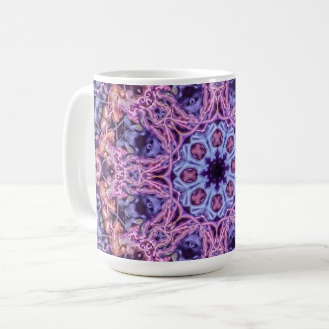 Purple Intricate Alien Kaleidoscopic Mandala Coffee Mug (Front Left)