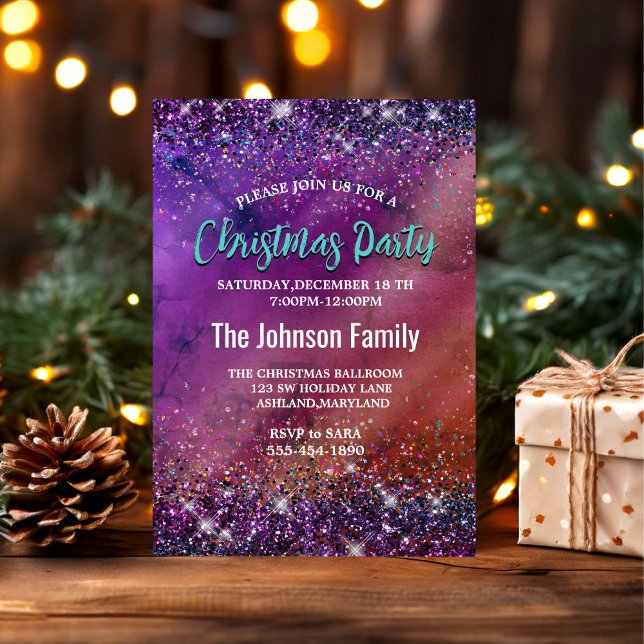 Purple iridescent brushed metal glitter Christmas  Invitation (Creator Uploaded)