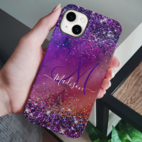 Purple iridescent brushed metal glitter monogram n