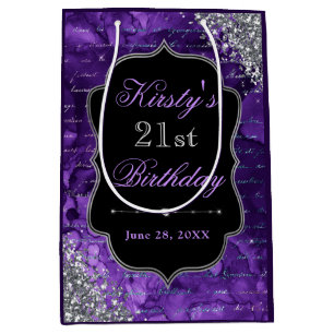 Purple Iridescent Glitter Mermaid Letters Medium Gift Bag