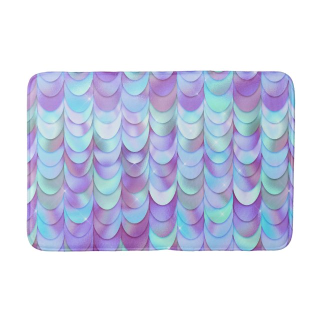 Purple Iridescent  Mermaid Scales Glitter   Bath Mat (Front)
