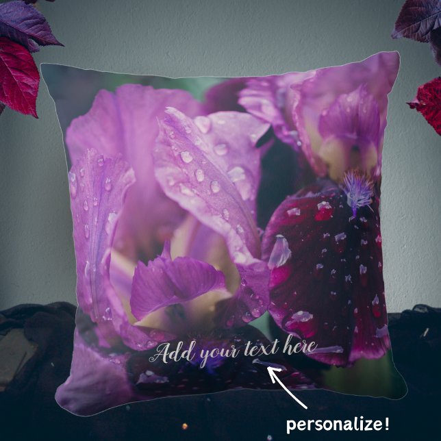 Purple iris after rain  throw pillow (Creator Uploaded)