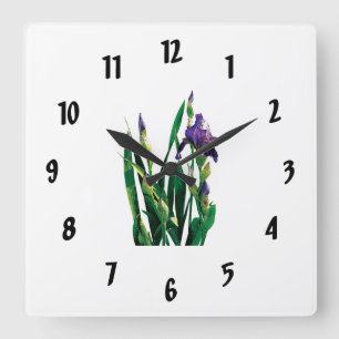 Purple Iris and Buds Square Wall Clock