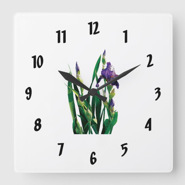 Purple Iris and Buds Square Wall Clock (Front)