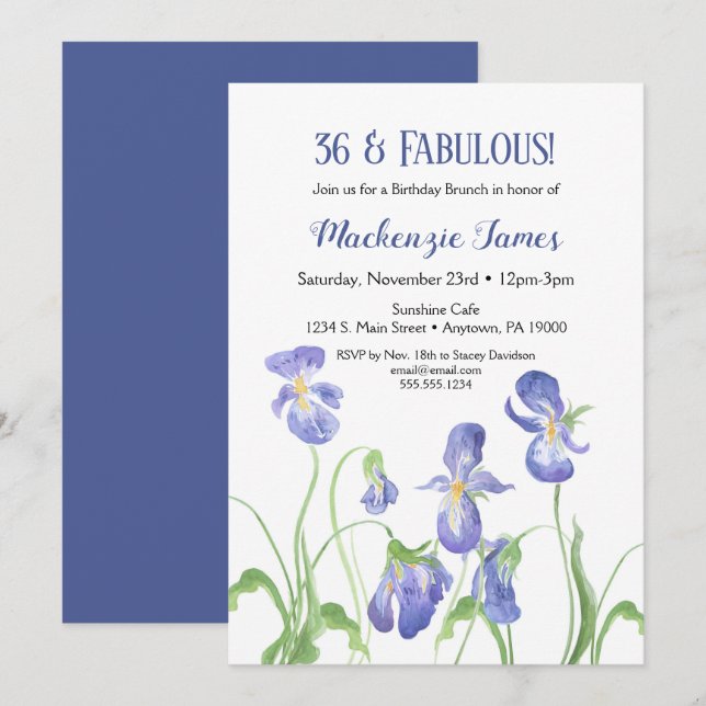 Purple Iris Anniversaire Invitation Floral Brunch (Devant / Derrière)
