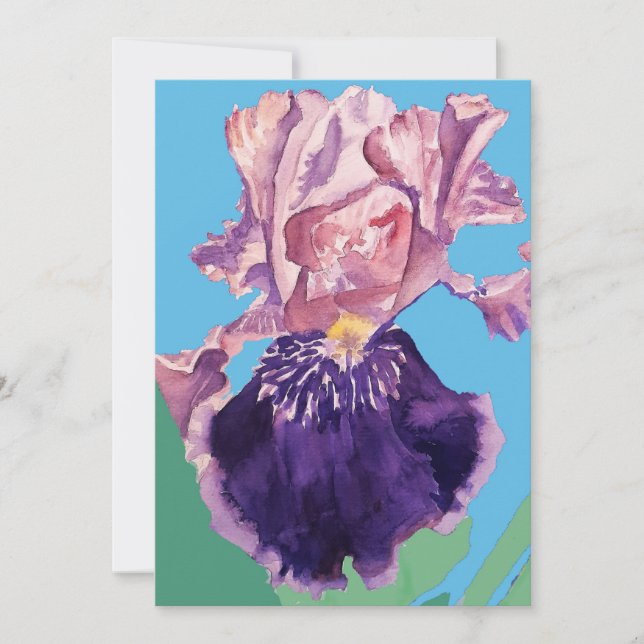 Purple Iris Art Watercolour Birthday Invitation (Front)