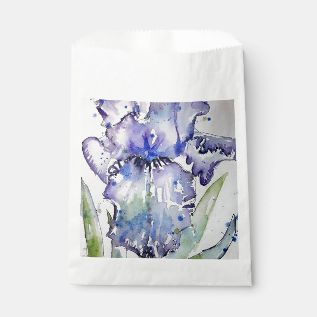 Purple Iris Art Watercolour Birthday Invitation Favour Bag (Front)