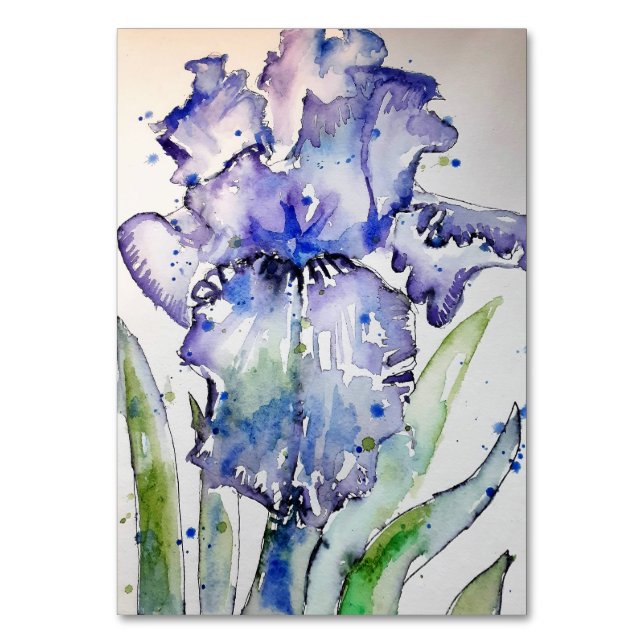 Purple Iris Art Watercolour Birthday  Table Number (Front)