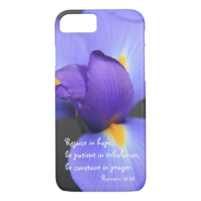 Purple Iris, Bible Verse about Hope, Romans 12: Case-Mate iPhone Case (Back)