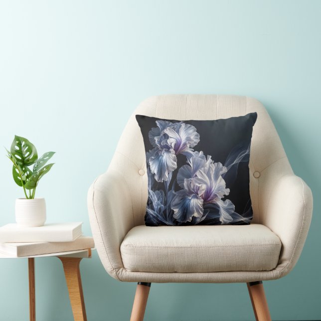 Purple Iris Blossom With Wispy Throw Pillow (Chair)