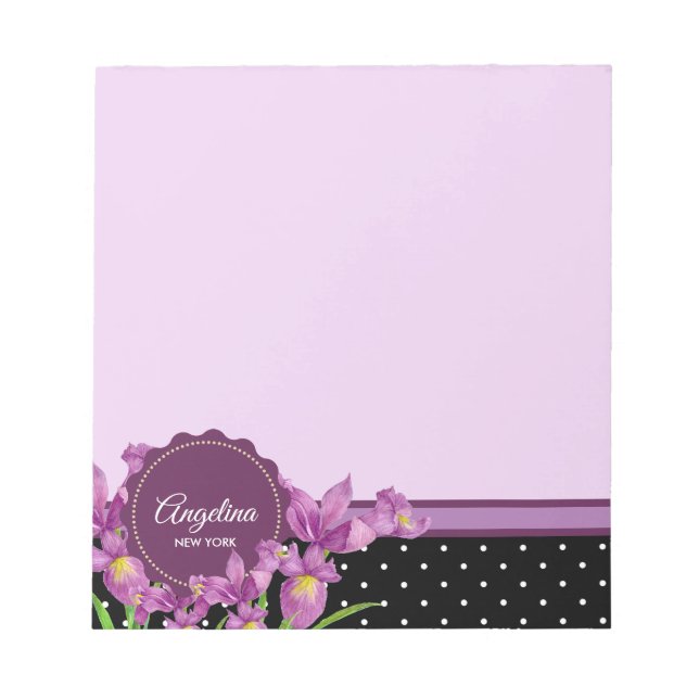 Purple Iris Botanical Floral Art Notepad (Front)