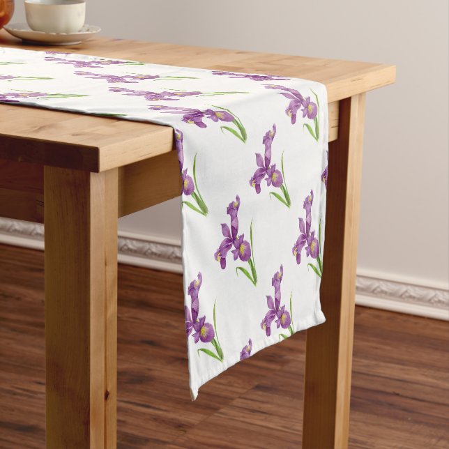 Purple Iris Botanical Floral Art Short Table Runner (In Situ)