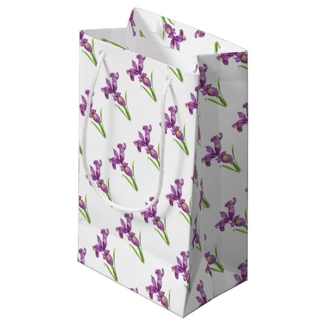 Purple Iris Botanical Floral Art Small Gift Bag (Front Angled)