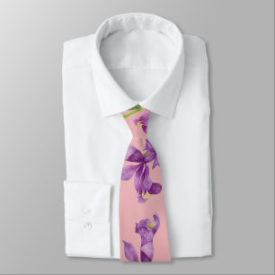 Purple Iris Botanical Floral Pink Background Tie