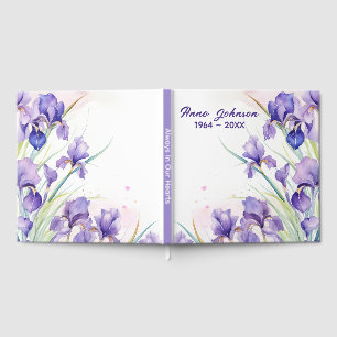 Purple Iris Bouquet On White Guest Book