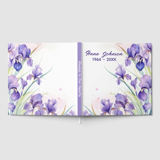 Purple Iris Bouquet On White Guest Book (Full)