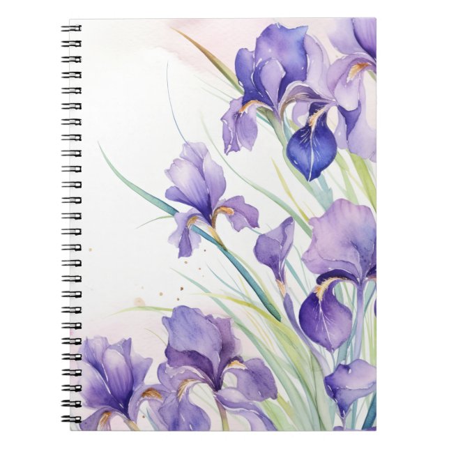 Purple Iris Bouquet On White Notebook (Front)