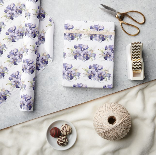 Purple Iris Bouquet On White Wrapping Paper (Crafts)
