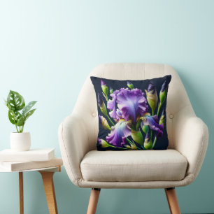 Purple Iris Bouquets On Black Throw Pillow