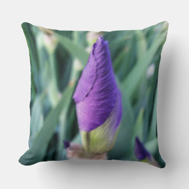 purple iris bud throw pillow (Front)