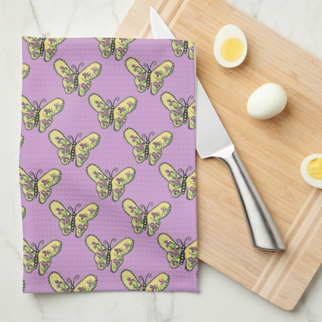 Purple Iris Butterfly Kitchen towel (Quarter Fold)