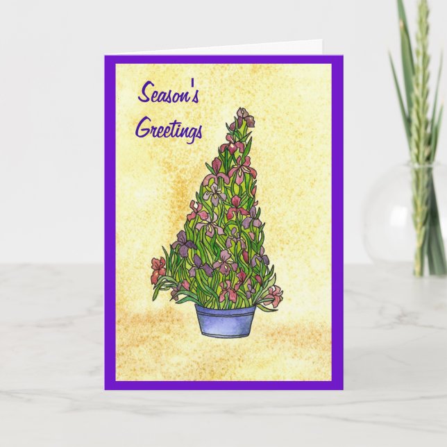 Purple Iris Christmas Tree Card (Front)