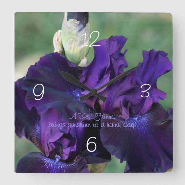 Purple Iris Clock- personalize Square Wall Clock (Front)