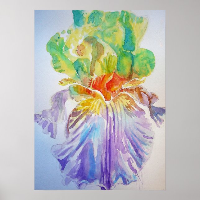 Purple Iris Floral Flowers Watercolor Poster (Front)