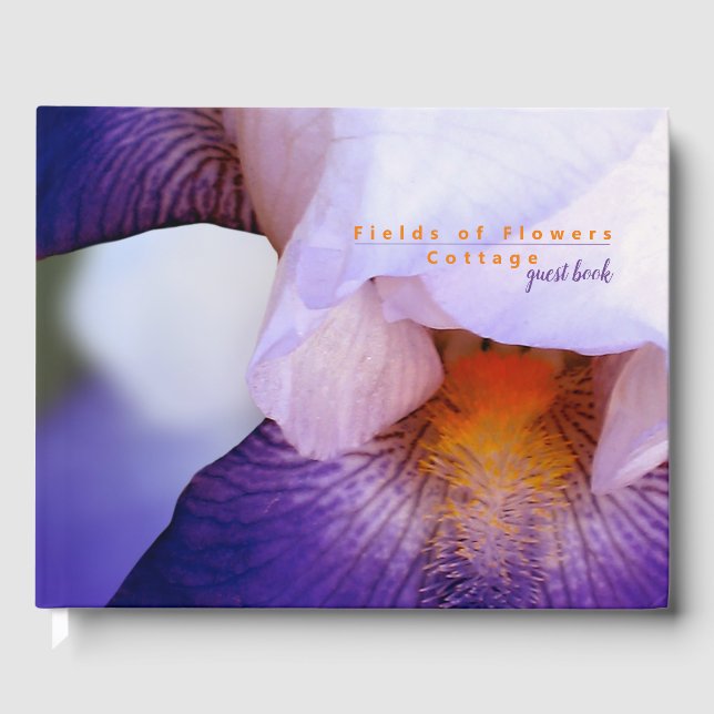 Purple Iris Floral Vacation Rental Guest Book (Front)